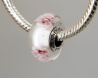 New cherry blossom CHERRY murano  signature / Charm for Pandora bracelet / s925 Sterling Silver / Velvet Gift Pouch