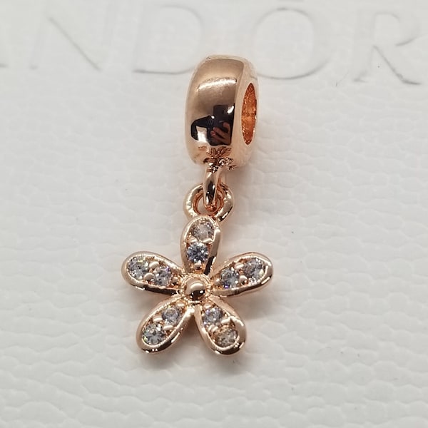 Authentic Pandora Dazzling Daisy Rose Gold Clear CZ Charm / New / Rose Gold  / Velvet Gift Pouch