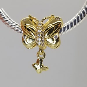 New SHINE Butterfly 18ct gold  Charm for Pandora Moments bracelet / s925 Sterling Silver / Velvet Gift Pouch