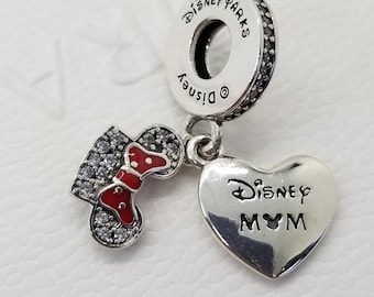 New Minnie Mickey Mouse Pave Charm /  Disney Charm for Pandora bracelet / s925 Sterling Silver / Velvet Gift Pouch
