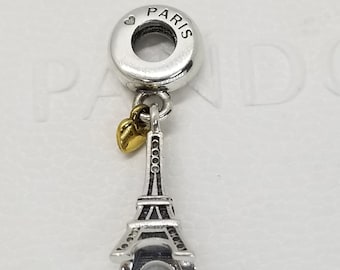 Nuevo charm colgante Love Paris de plata y oro para pulsera Pandora / Plata de ley 925 / Bolsa de regalo de terciopelo