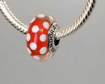 Nuevo dije clásico de Minnie Mouse con lunares rojos de Murano y firma de Disney para pulsera Pandora, plata de ley 925, bolsa de regalo de terciopelo.