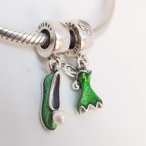New  Tinker Bell&#39;s Dress, Pearl shoe Charms for Pandora Moments bracelet / s925 Sterling Silver / Velvet Gift Pouch