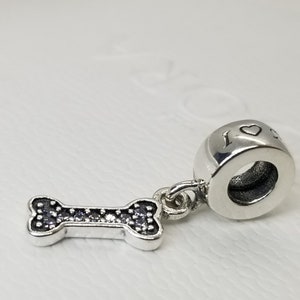 New I Love My Dog Dangle Charm for Pandora Moments bracelet / s925 Sterling Silver / Velvet Gift Pouch