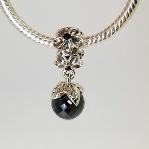 New Garden Odyssey Black Spinel  Charm Dangle for Pandora bracelet / s925 Sterling Silver / Velvet Gift Pouch