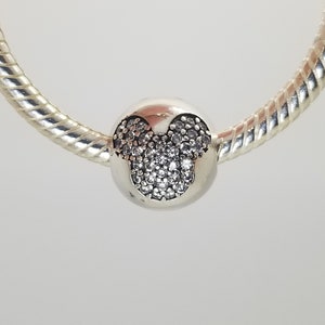 New Mickey Mouse Pave Clips  Disney Charm  for Pandora Moments bracelet / s925 Sterling Silver / Velvet Gift Pouch