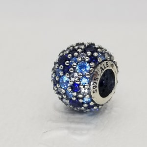 New Sky BLUE Mosaic Pave Charm for Pandora Moments bracelet / s925 Sterling Silver / Velvet Gift Pouch