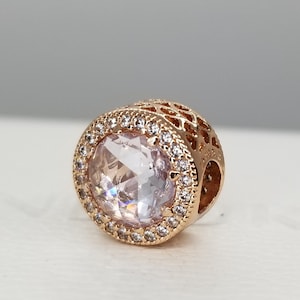 New Radiant Hearts Bead with Clear CZ Rose  Charm for Pandora Moments bracelet / s925 Sterling Silver / Velvet Gift Pouch