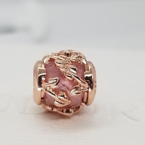 New Rose Pink Decorative Leaves  Charm for Pandora Moments bracelet / s925 Sterling Silver / Velvet Gift Pouch