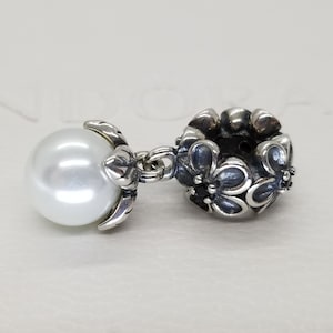 Nuevo colgante Garden Odyssey con perla blanca y negra para pulsera Pandora Moments, plata de ley 925, bolsa de regalo de terciopelo.