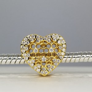 New SHINE 18K Gold Plated Silver Honeycomb  Charm for Pandora Moments bracelet / s925 Sterling Silver / Velvet Gift Pouch