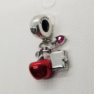 New   Snow White&#39;s Apple & Heart  Charm / Disney Charm for Pandora Moments bracelet / s925 Sterling Silver / Velvet Gift Pouch