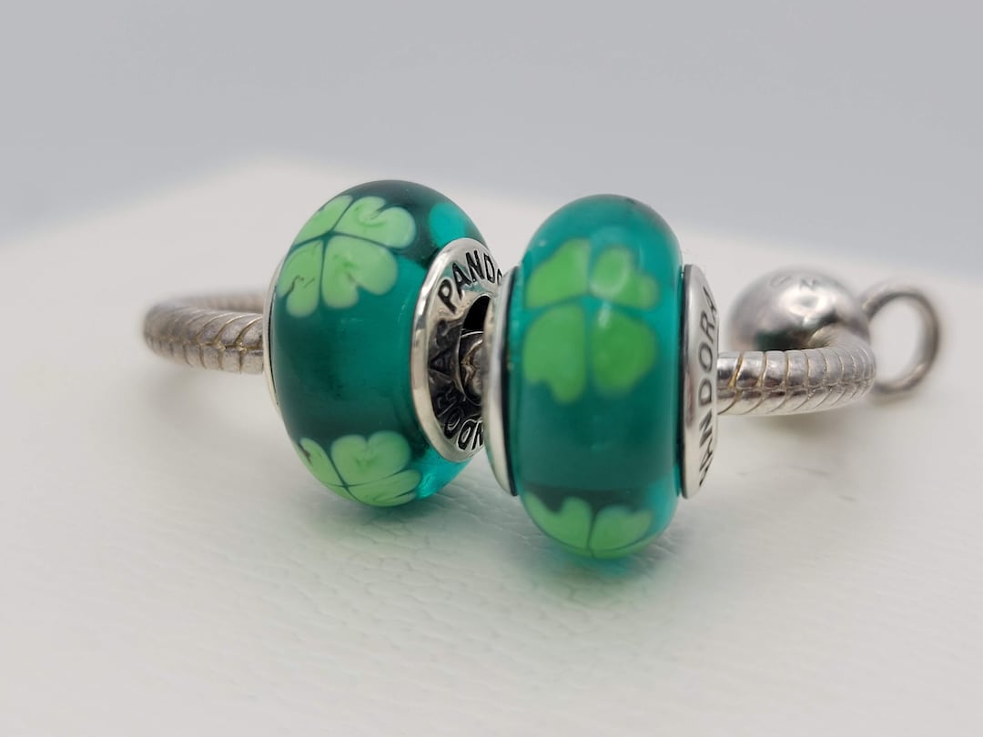 New Authentic Pandora Set of 2 Charms Lucky Clover Green - Etsy