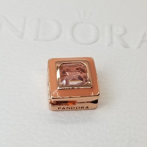 Authentic Pandora ROSE  Pink Square Clip Reflexions Charm / New / s925 Sterling Silver / Velvet Gift Pouch