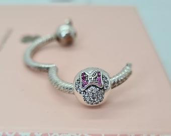 New Minnie Mouse Pave Clips  Charm / Disney Charm for Pandora bracelet / s925 Sterling Silver / Velvet Gift Pouch