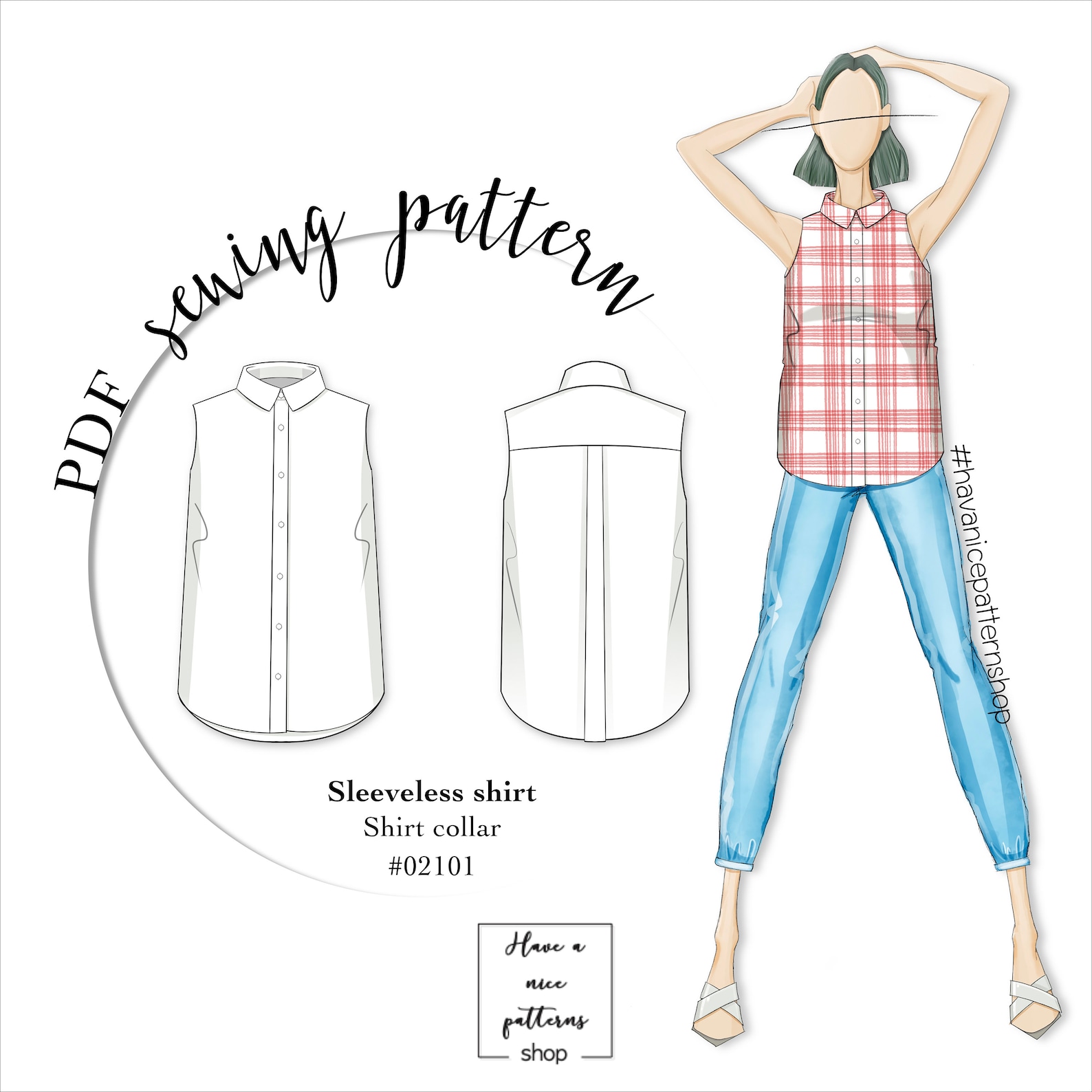 Sleeveless Shirt Digital Pattern PDF Sewing Patterns Etsy