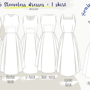 5 Sleeveless dress with 1 pleated skirt Digital Pattern PDF Sewing Patterns
