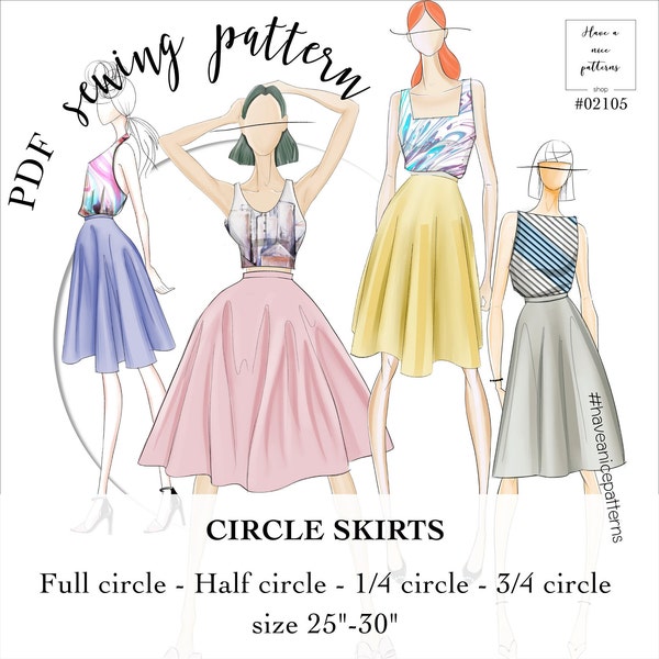 Women circle skirts Full circle, Half circle, 3/4 circle, 1/4 circle, three quarter circle, one quarter, PDF Sewing Patterns