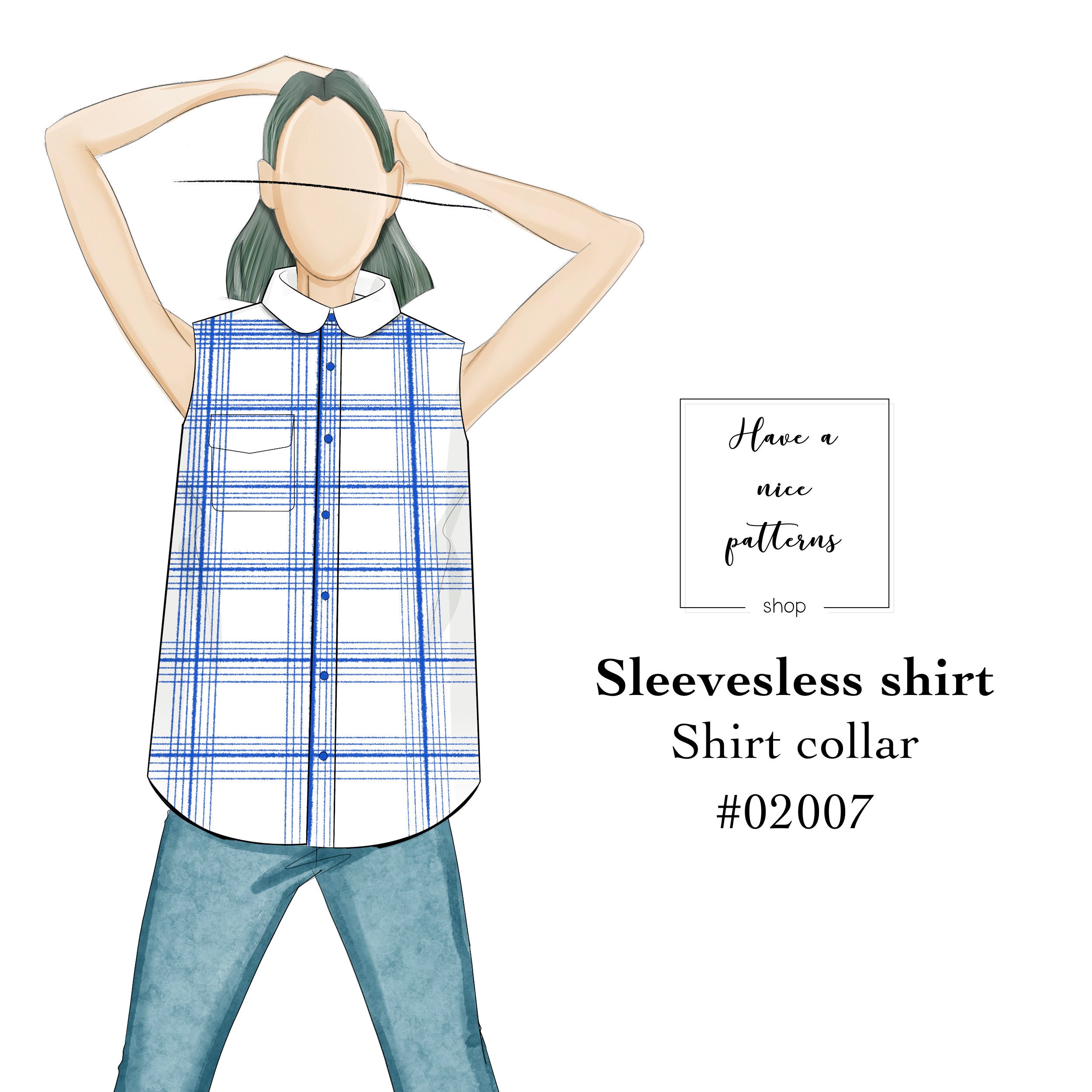 Sleeveless rounded collar shirt Digital Pattern PDF Sewing | Etsy