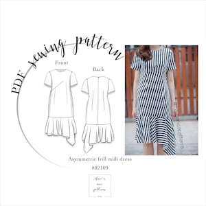 Asymmetric frill midi Dress Digital Pattern PDF Sewing Patterns