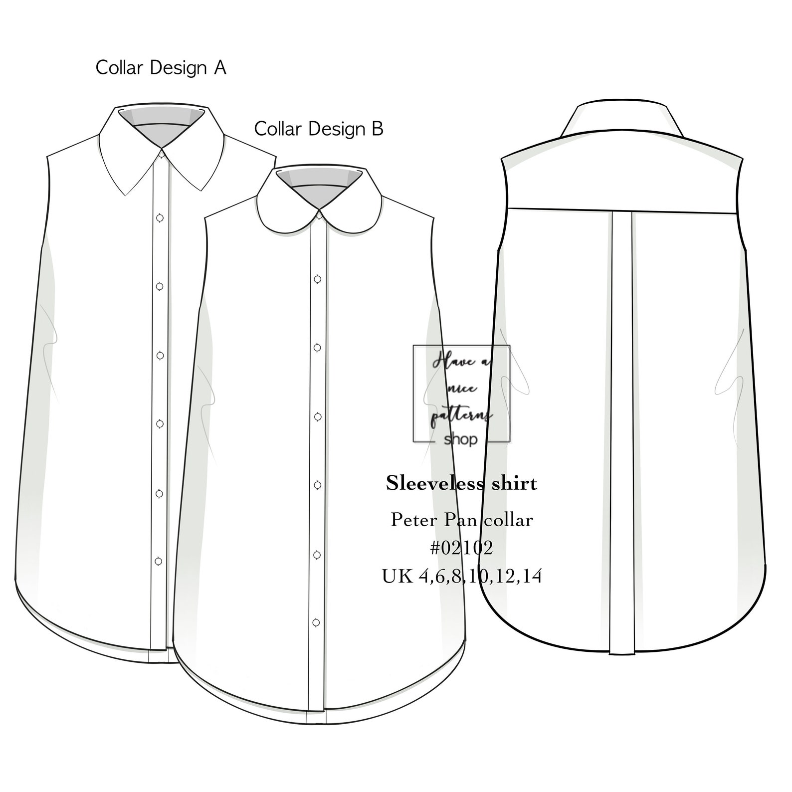 Sleeveless Peter Pan collar shirt Digital Pattern PDF Sewing Etsy