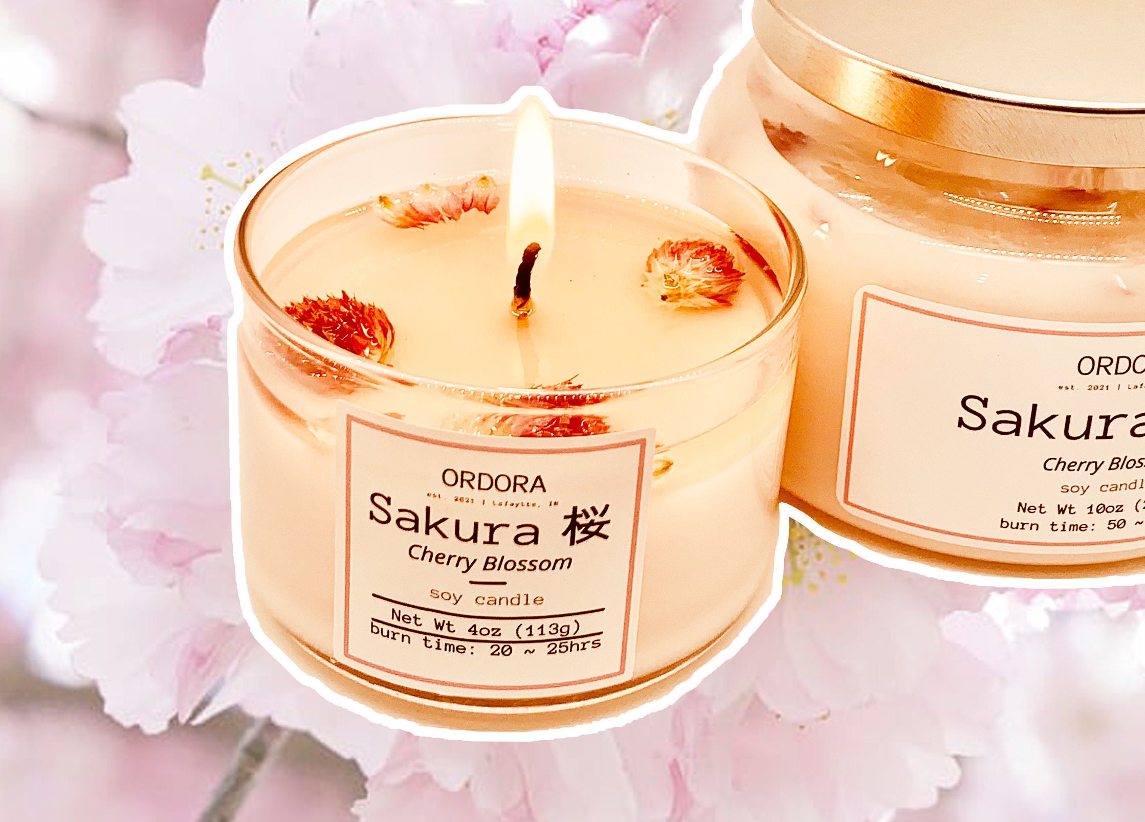 Cherry Blossom Sakura STRONG Scented Soy Candle with Dried Etsy