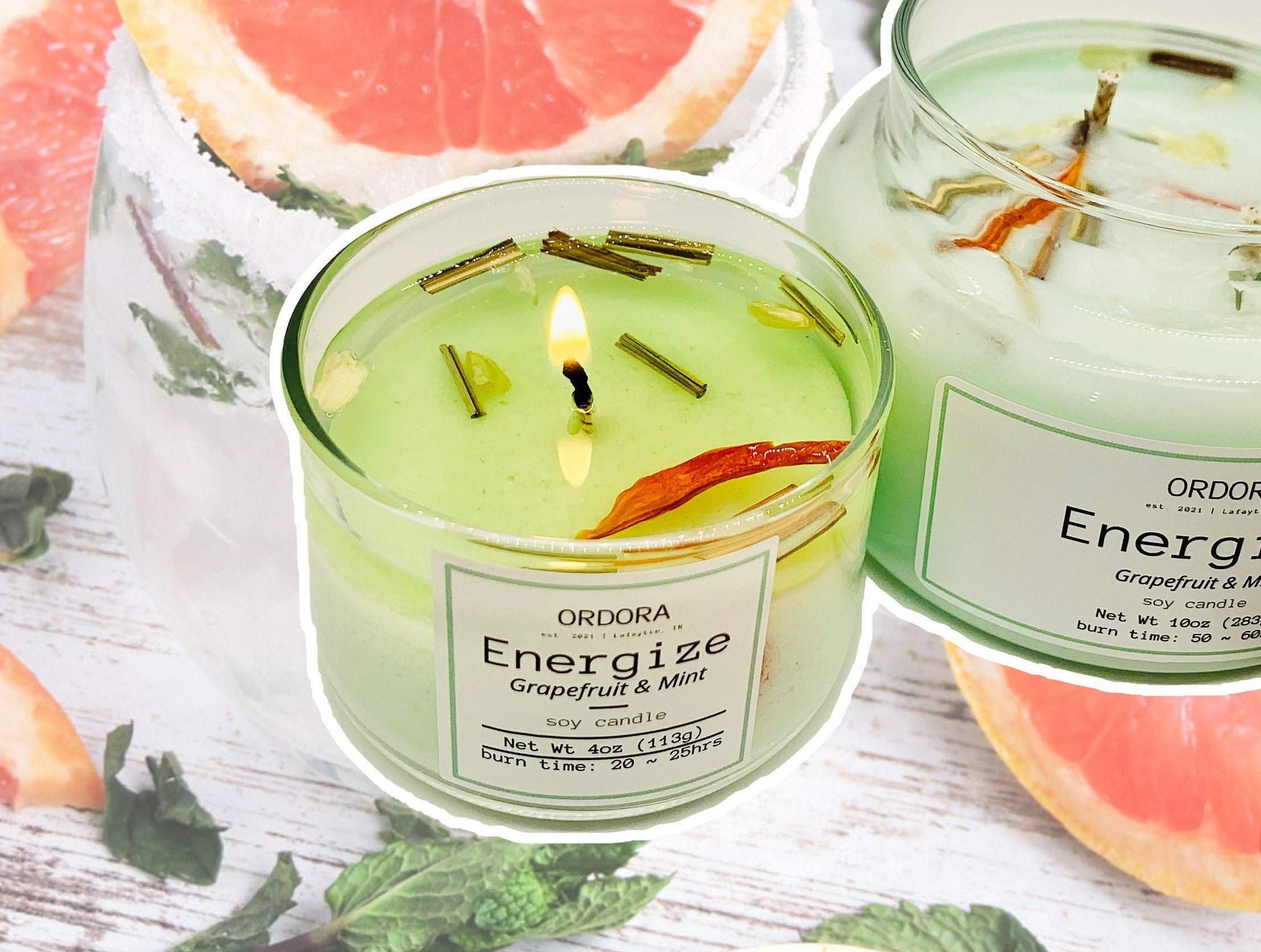 Grapefruit and Mint STRONG Scented Soy Candle with Dried Etsy