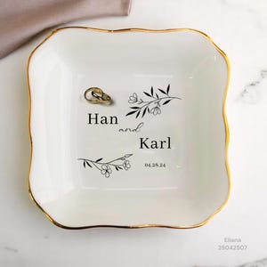 Plato personalizado para anillos de boda, plato personalizado para anillos con nombre de pareja, regalo familiar, soporte personalizado para anillos de boda, plato para anillos familiar, plato personalizado para anillos