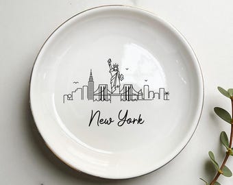 Ceramic Skyline Ring Dish: Custom Cityscape Jewelry Holder