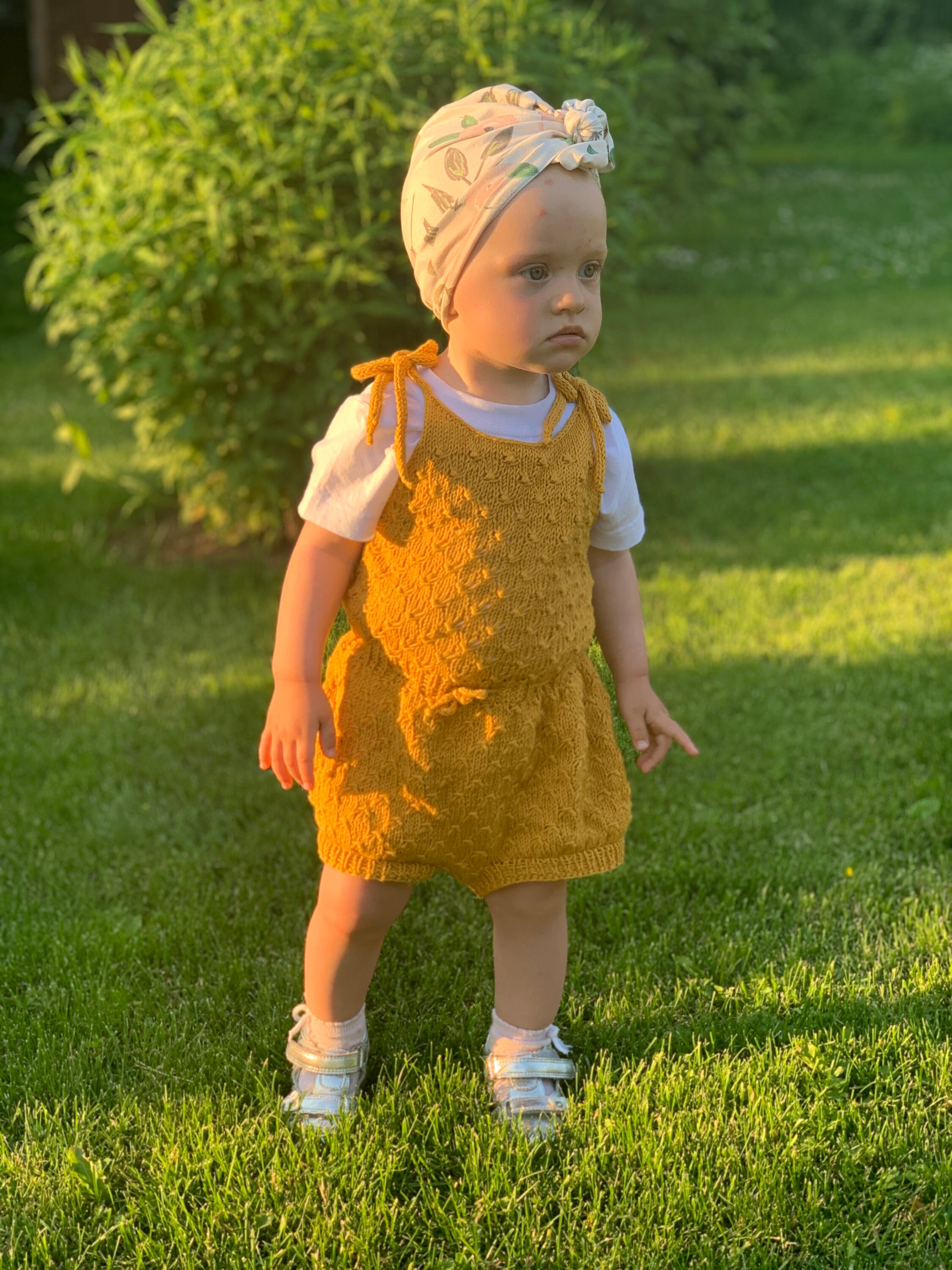 Summer baby romper organic cotton handmade knit Color mustard Etsy