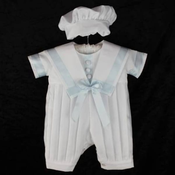 Luxury satin christening romper suit in 3 colours with hat