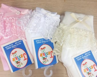 girls frilly ankle socks 3 colours 8 sizes