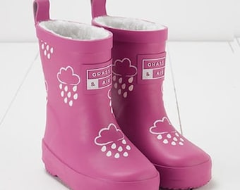 Grass and air cloud wellies kids teddy fleece lined