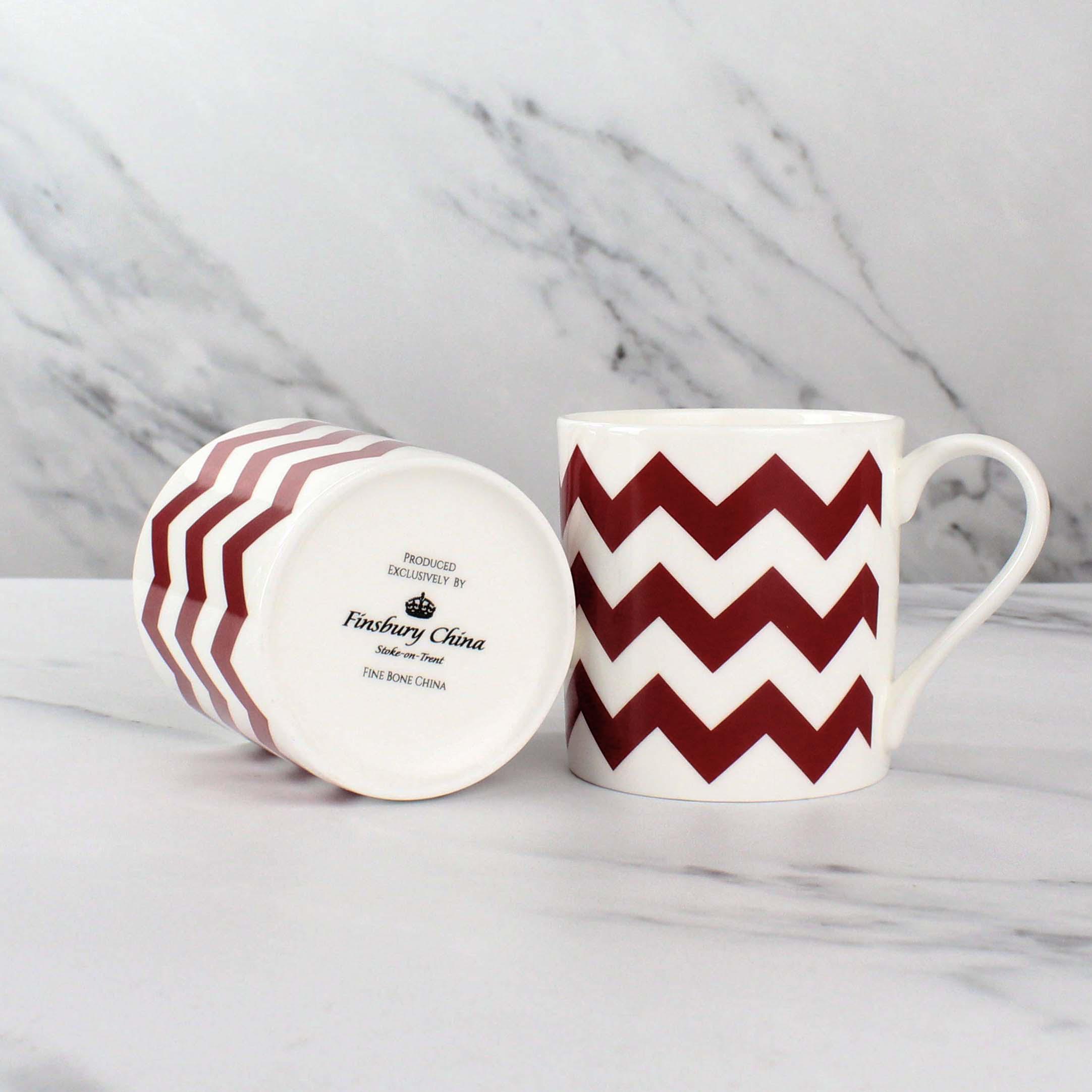 Set of 6 Fine Bone China Zigzag Wraparound Design in Burgundy - Etsy