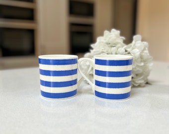 Horizontal Blue Stripe 6 Mug Set 12oz Fine Bone China Cup - Etsy
