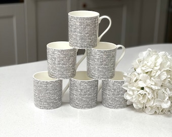 12oz Fine Bone China 6 Mug Set with a grey wraparound design