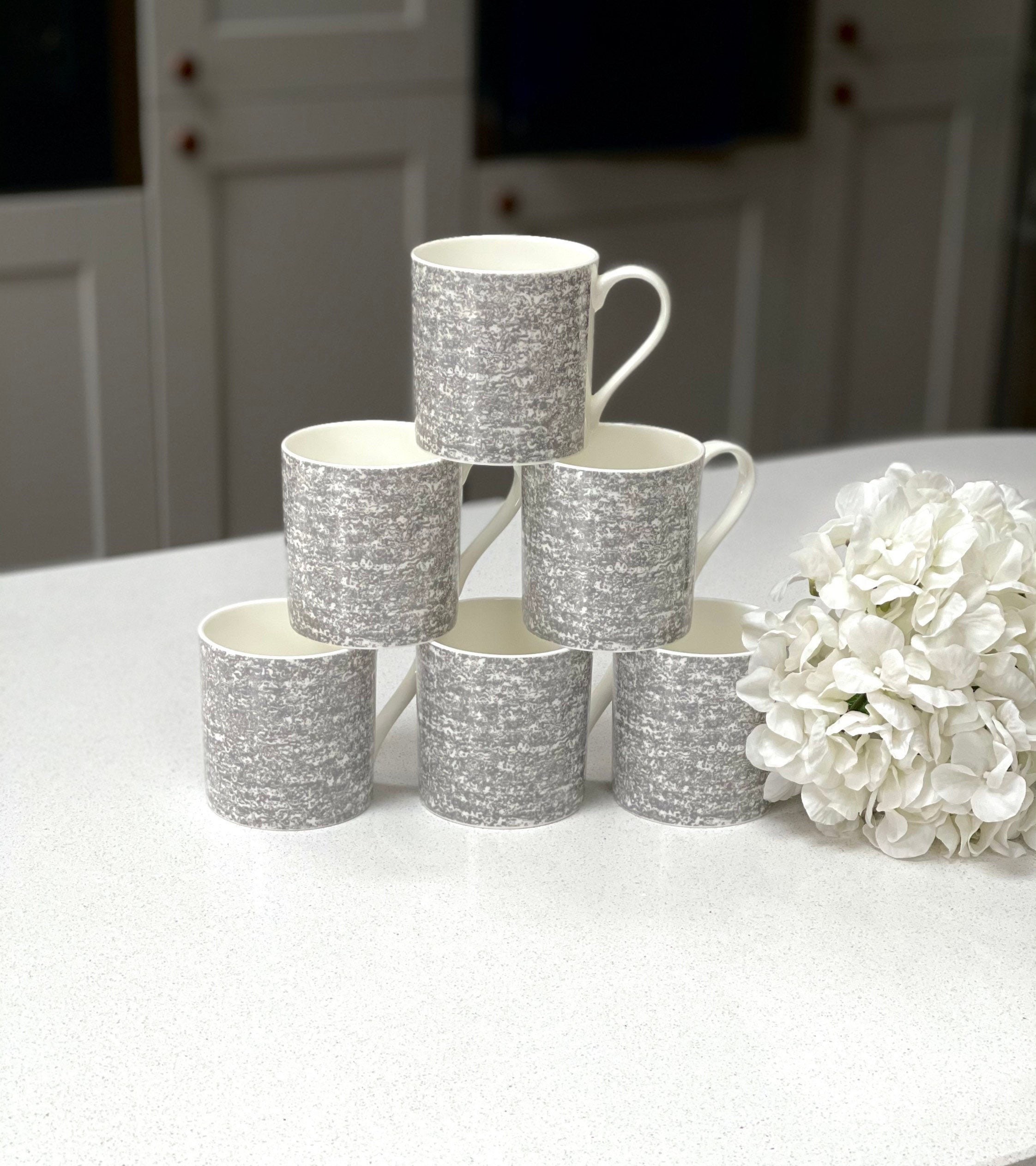 12oz Fine Bone China 6 Mug Set With a Grey Wraparound Design Etsy UK