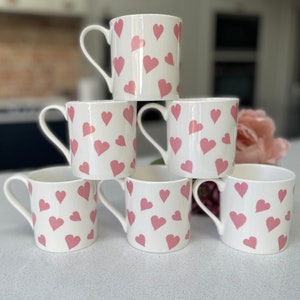 Set aus 6 Fine Bone China Pink Herzen Tassen Set