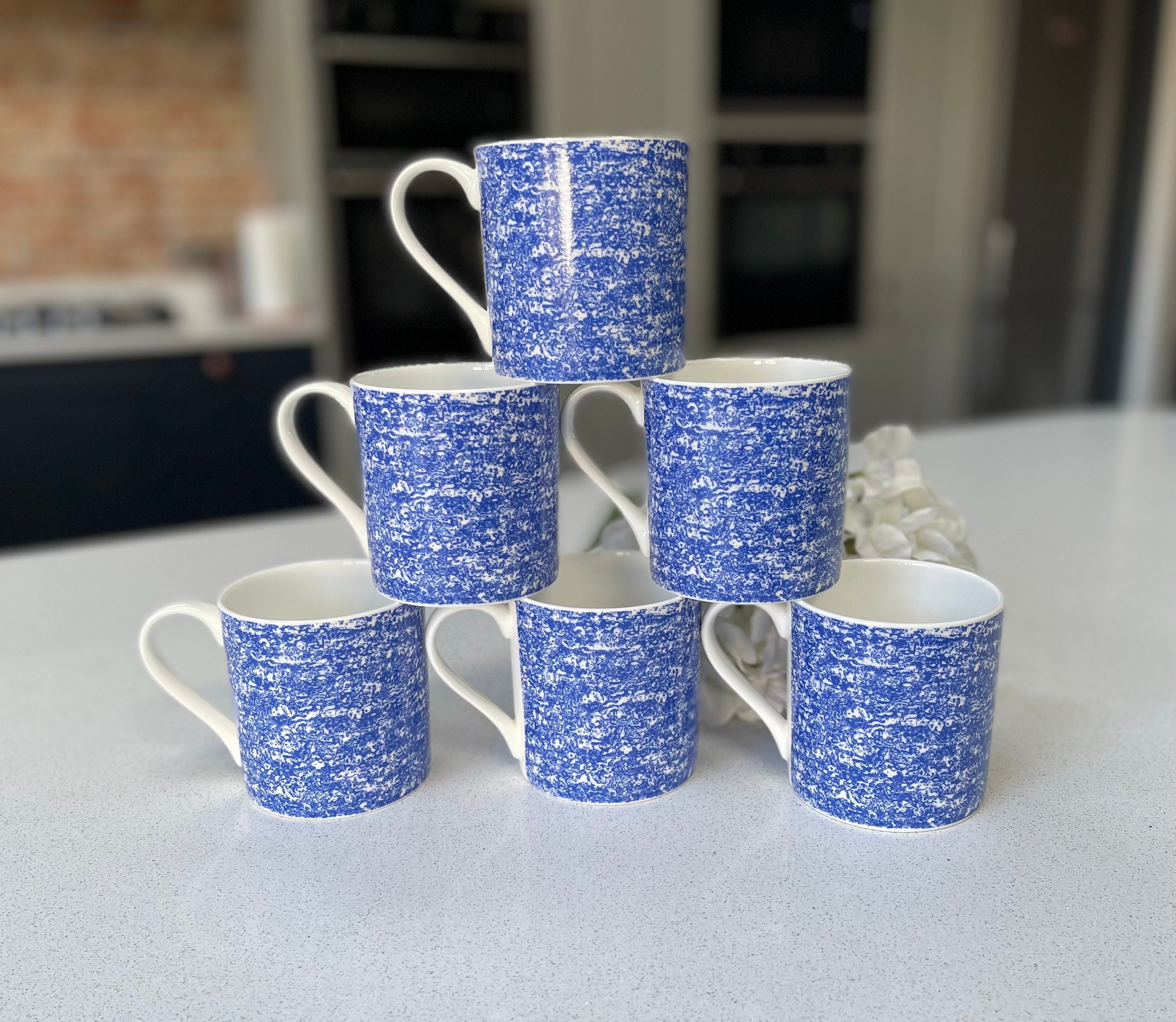 Set of 6 12oz Fine Bone China Blue Pixelated Mug Set - Etsy