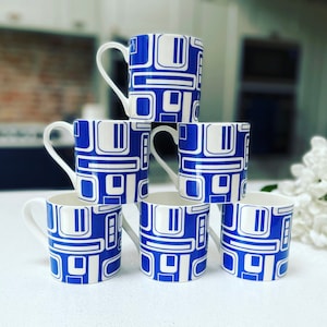 Set mit 6 12 Unzen Fine Bone China 60er Jahre inspirierten Retro-Design Tassen
