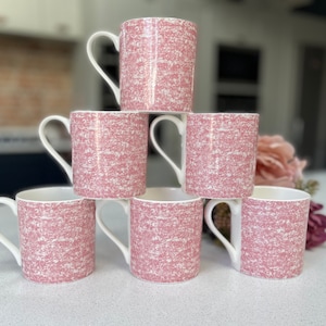 Set of 6 Fine Bone China pink and white mugs