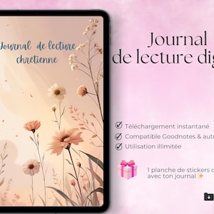 Journal de Lecture Chrétienne Digital | Carnet de Foi pour iPad | Planificateur Bible GoodNotes | 15 Stickers Offerts