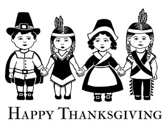 Thanksgiving SVG PNG Cut File Cricut Silhouette Pilgrims and Indians Native Americans Happy Thanksgiving