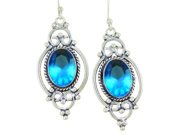 Blue Topaz Gemstone 925 Sterling Silver Earring , Boho Earring, ooak Earring, Blue Topaz Earring 1.50"