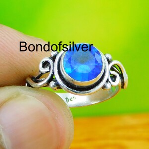Blue Topaz Sterling Silver Ring: Handmade Boho Gemstone Ring