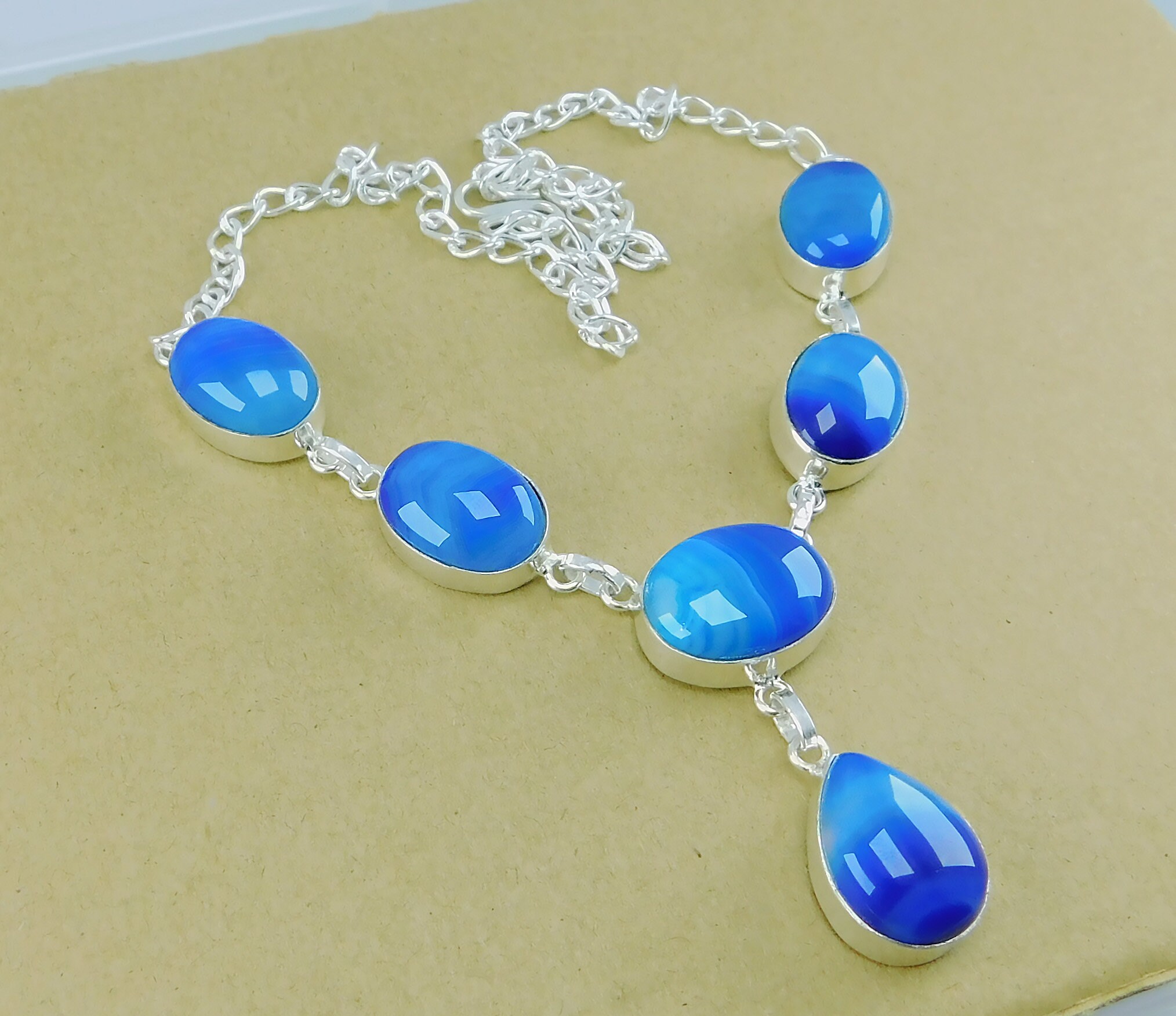 Blauer Achat Stein 925 sterling versilbert handgemachte | Etsy