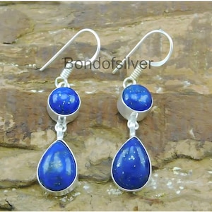 Handgemachte Lapis Lazuli 925 Sterling Silber Ohrringe