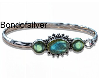 Blue Fire Labradorite 925 sterling silver bangle | Labradorite Gemstone | Labradorite cuff bangle | gift for mom | Gift for her