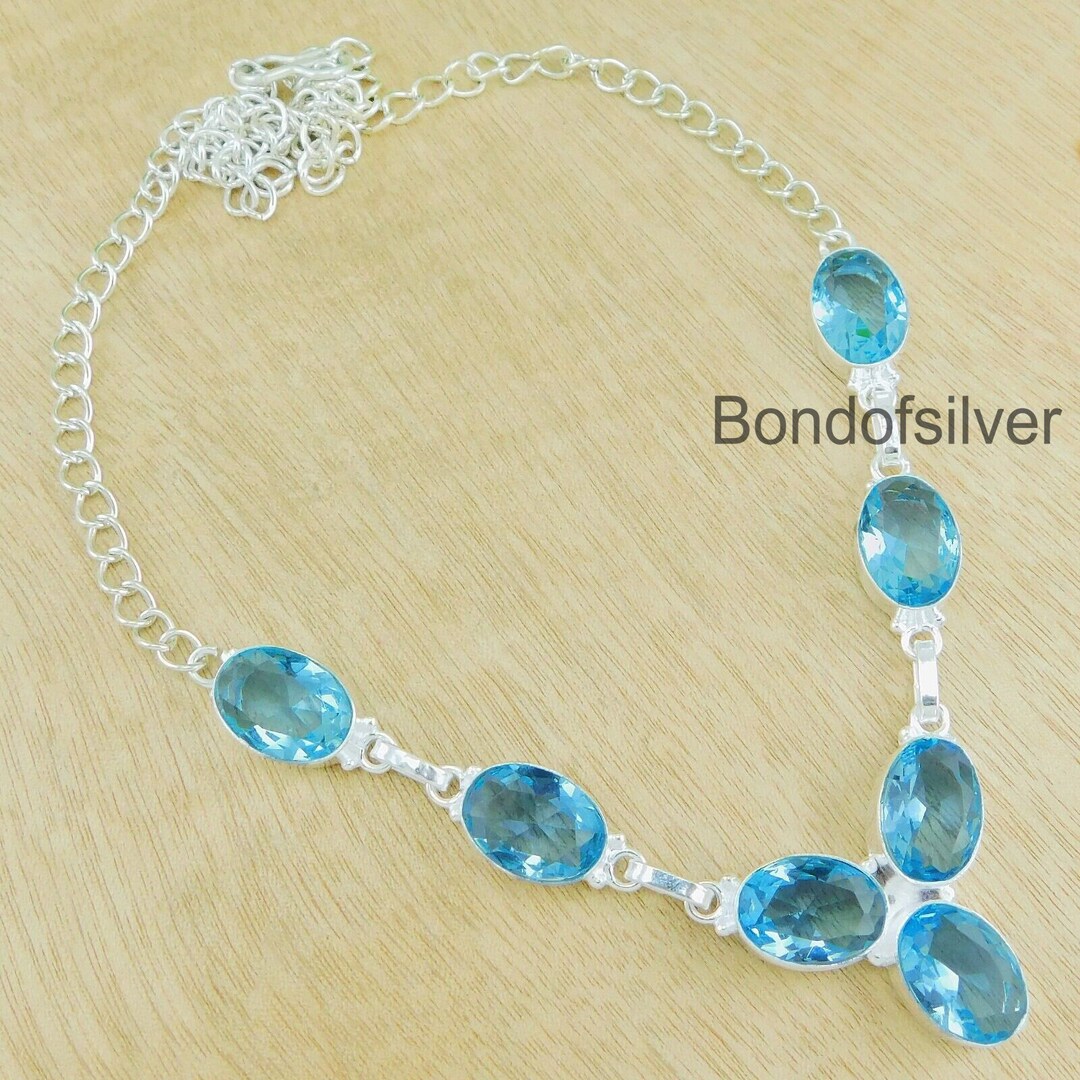 Swiss Blue Topaz 925 Sterling Silver Necklace With 18 Chain, Versatile ...