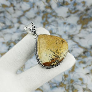 Handmade Jasper 925 Sterling Silver Pendant - Statement Jewelry